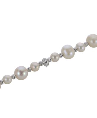 Cultured Freshwater Pearl (5-6 & 8-9mm) & Crystal Bracelet in Sterling Silver