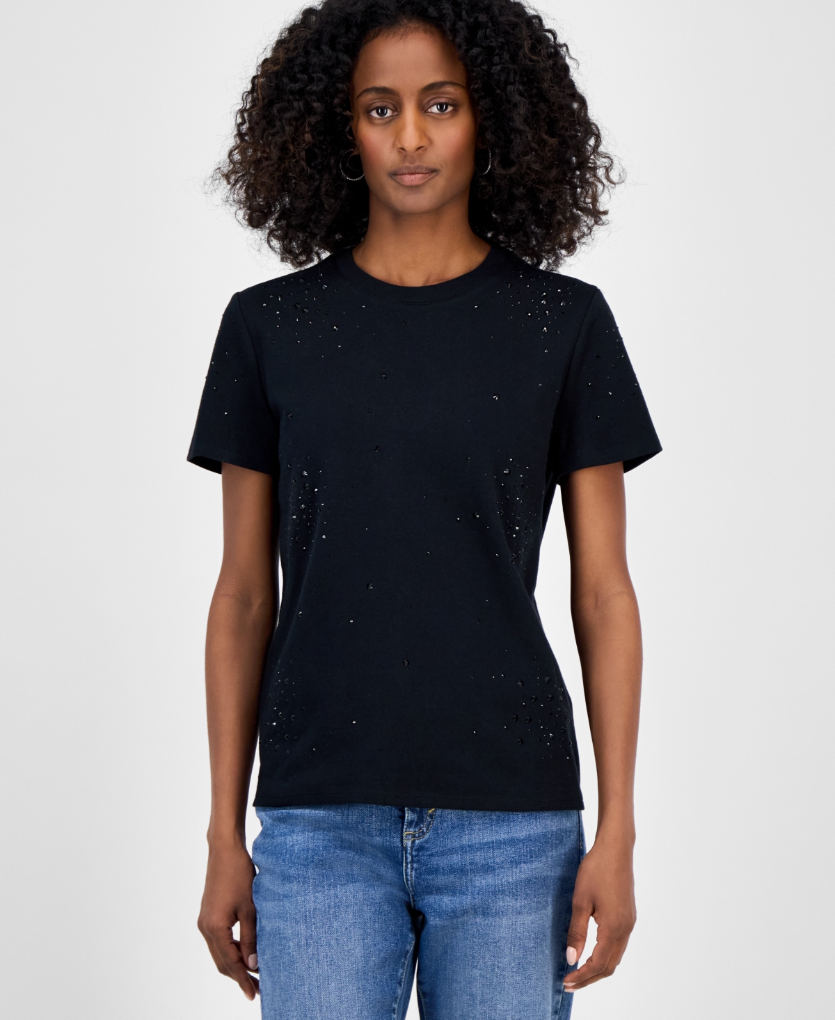 I.n.c. International Concepts Women's Cotton Embellished T-Shirt, Exclusively at Macy's