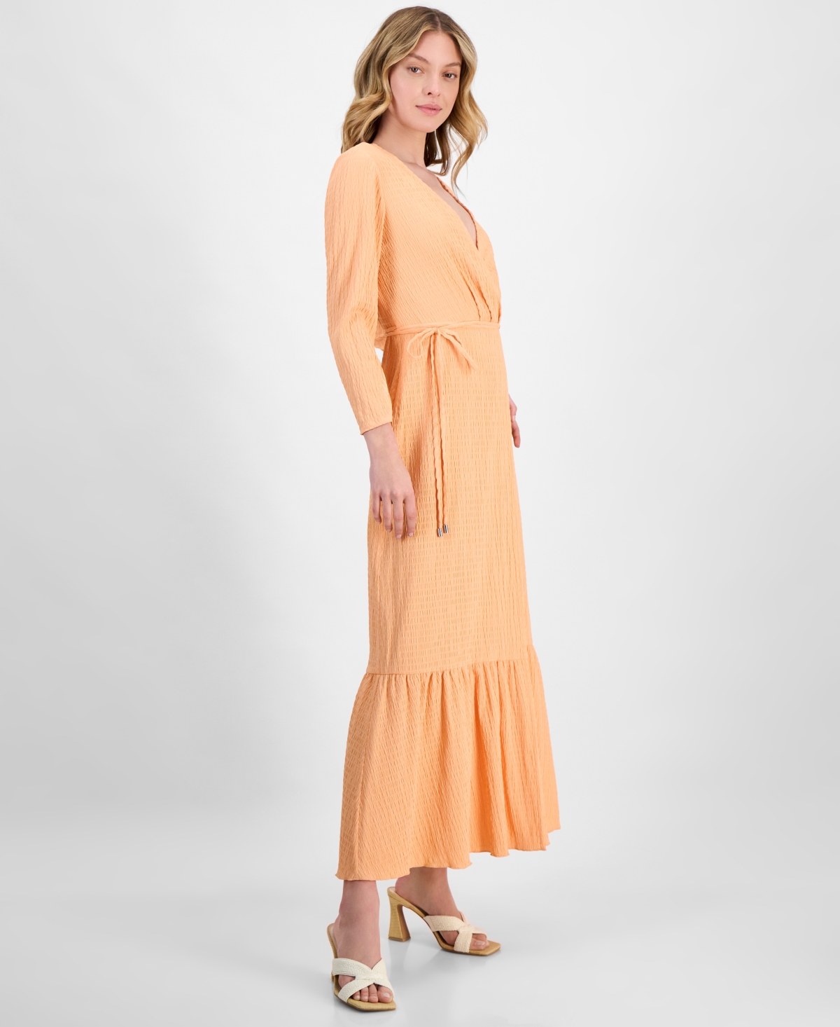 HUGO BOSS WOMEN'S SMOCKED SURPLICE TIERED MAXI DRESS 