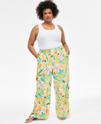 I.N.C. International Concepts - Plus Size Printed Pull-On Wide-Leg Pants