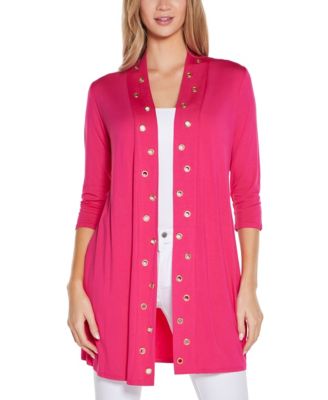 Women's Grommet-Trim Duster Open Front Cardigan Top