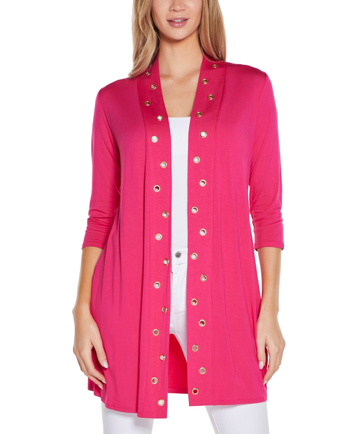 BELLDINI WOMEN'S GROMMET-TRIM DUSTER OPEN FRONT CARDIGAN TOP 