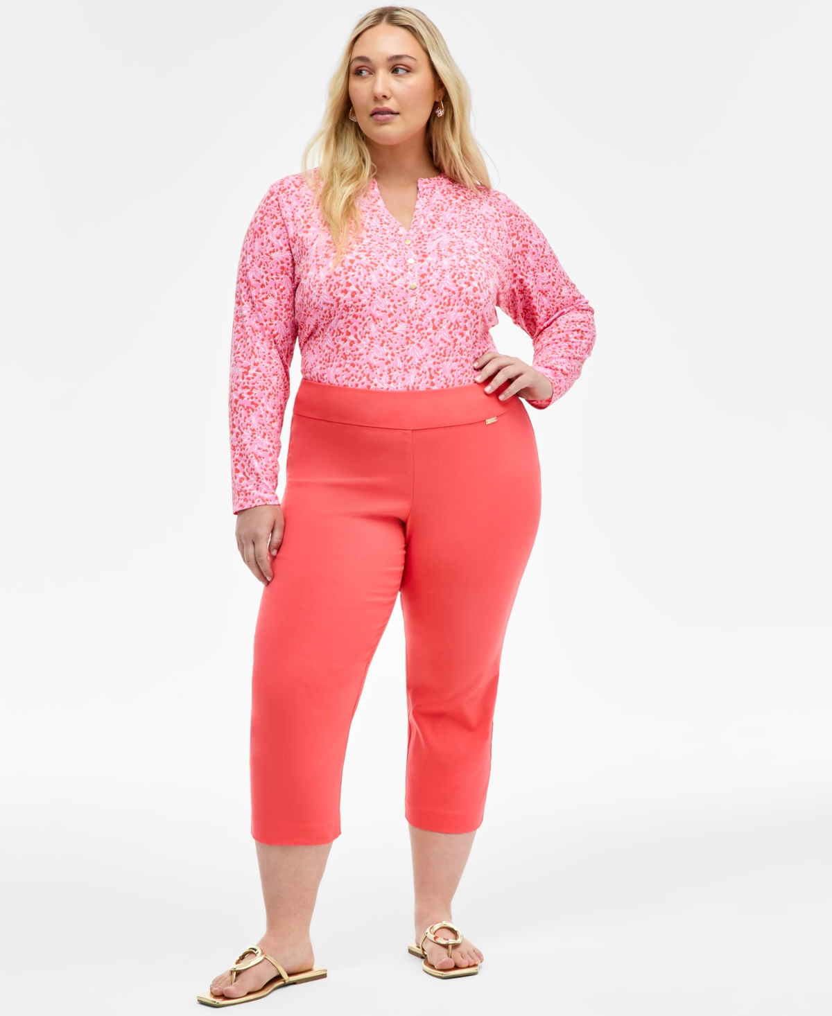 INC INTERNATIONAL CONCEPTS PLUS SIZE MID-RISE PULL-ON CAPRI PANTS, CREATED FOR MACY'S