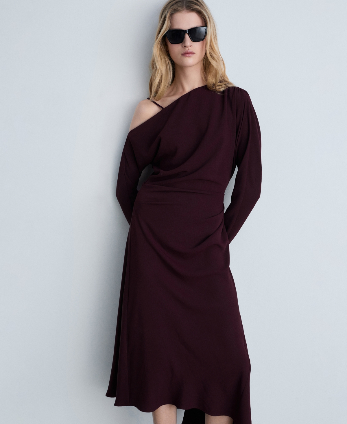 Shop Mango Women's Asymmetrical Midi Dress In Wine