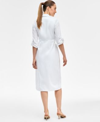 Women's Hardware-Trim Cotton Faux-Wrap Dress, Exclusively at Macy's