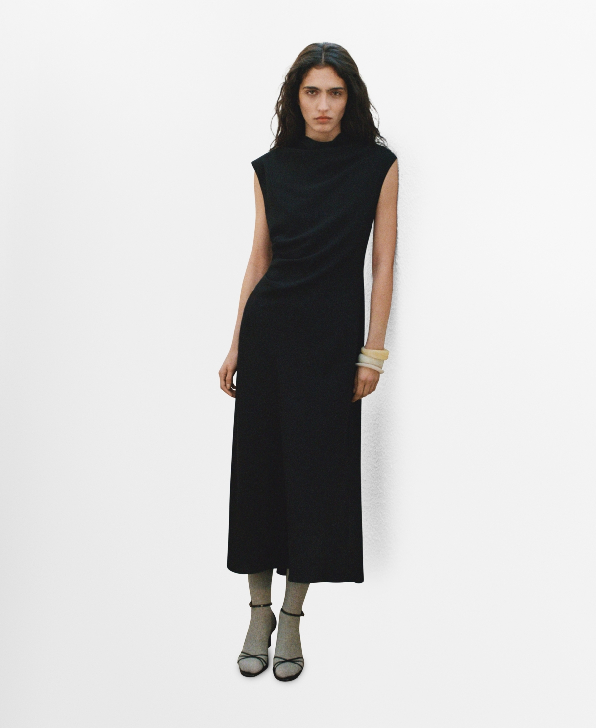 Shop Mango Women's Draped Waist A-line Dress In Black
