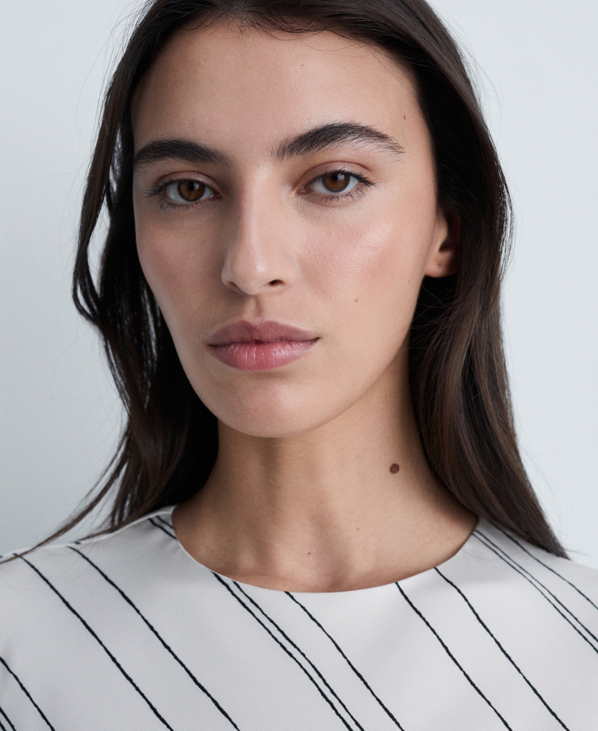 Mango Striped Satin Dress White In White