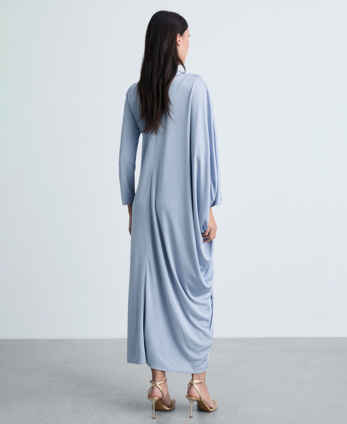 Mango Asymmetric Draped Gown Sky Blue In Sky Blue