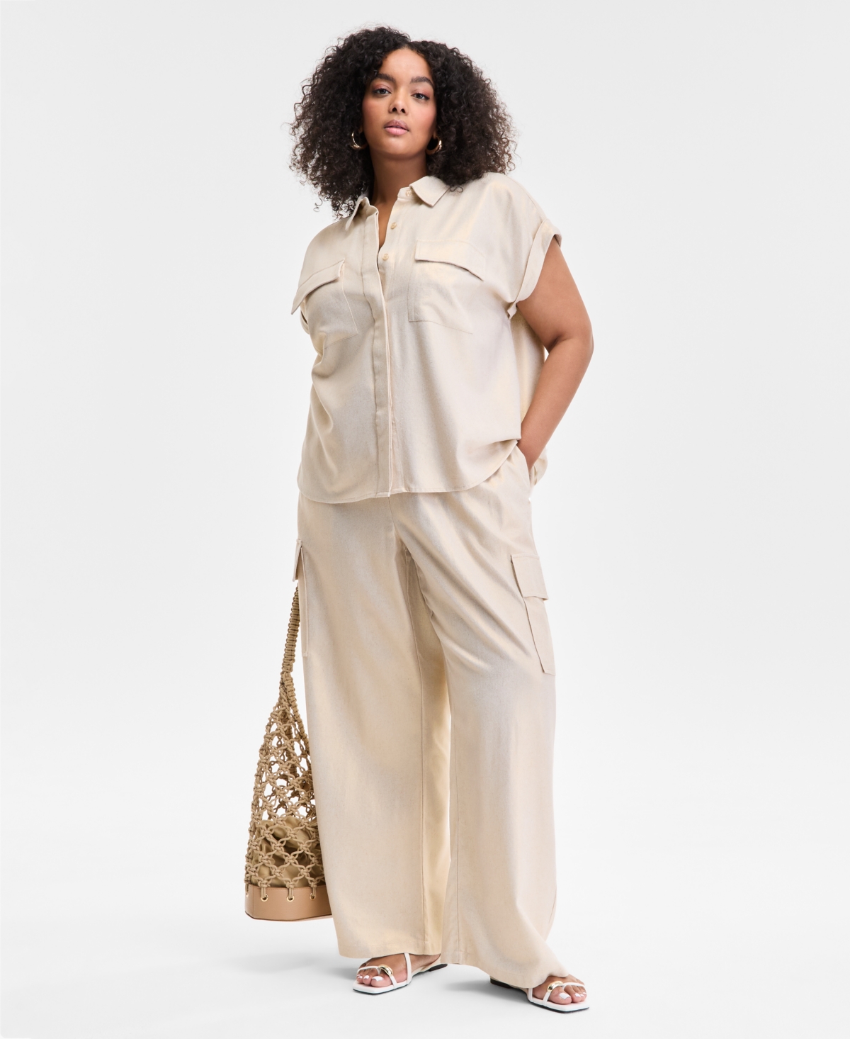 INC INTERNATIONAL CONCEPTS PLUS SIZE HIDDEN-PLACKET POCKET SHIRT, EXCLUSIVELY AT MACY'S 