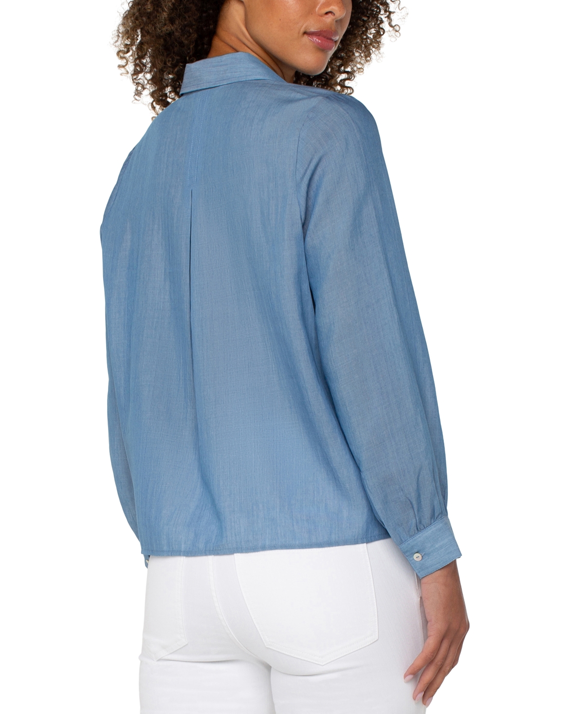 Liverpool Los Angeles Petite Long-sleeve Popover Woven Blouse In Bridgeton Light