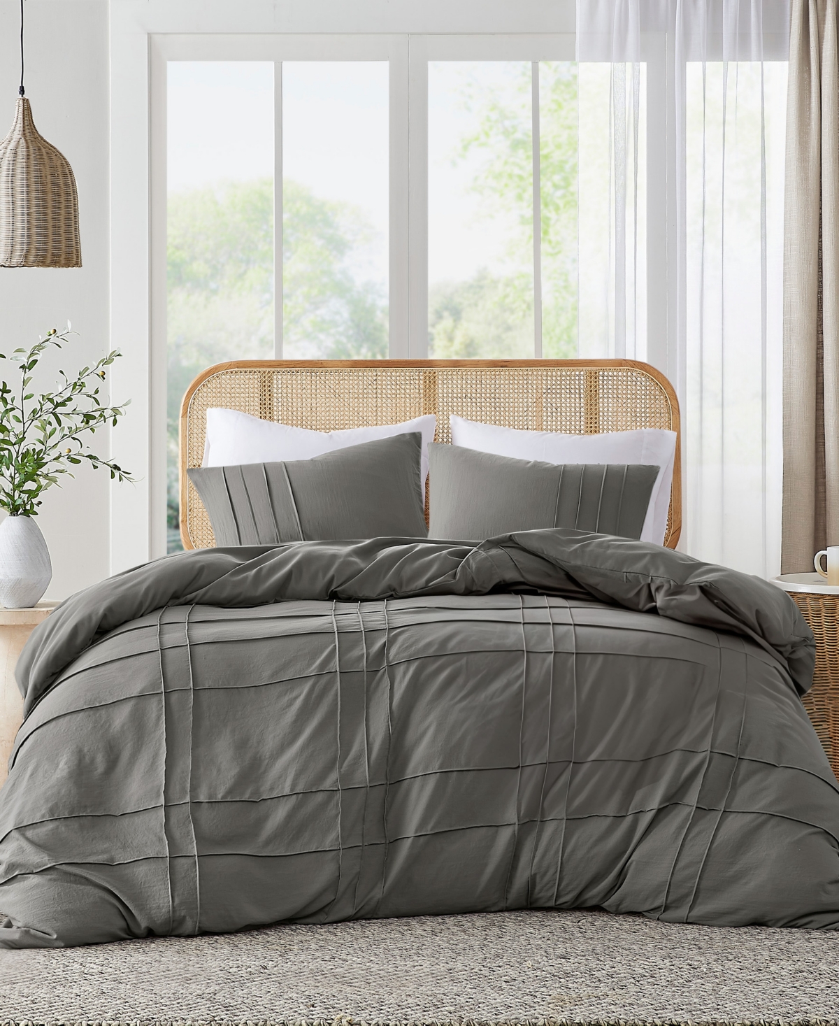 510 Design Porter Pleated 3-pc. Duvet Cover Set, California King In Gray