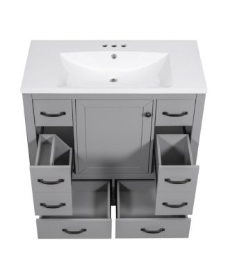 36" Bathroom Vanity with Sink Combo, Six Drawers, Multi-Functional Drawer Divider, Adjustable Shelf