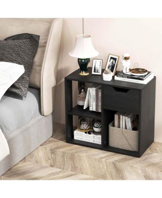 2 PCS 3-Cube Bookcase Organizer with 2-tier Wooden Storage Shelf & Pull-out Drawer