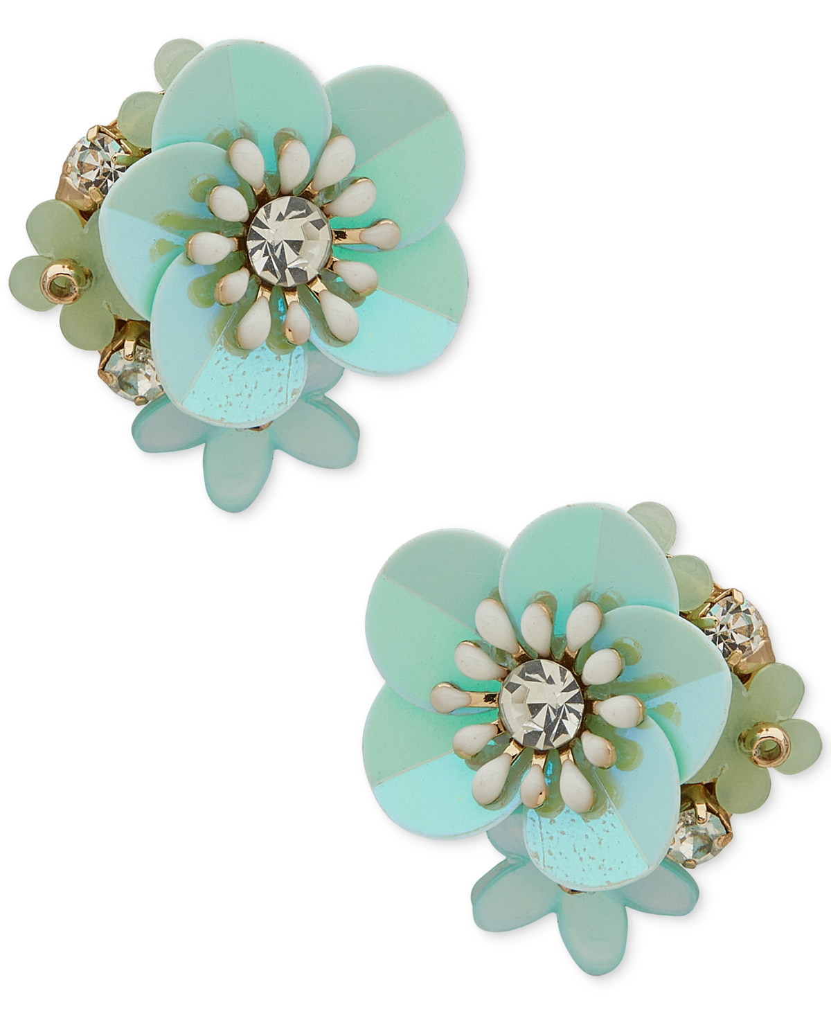 Gold-Tone Crystal & Flower Cluster Stud Earrings - Silver