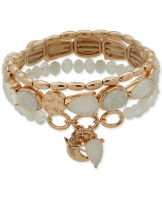lonna & lilly - Gold-Tone 3-Pc. Set Mixed Stone & Bird Stretch Bracelets