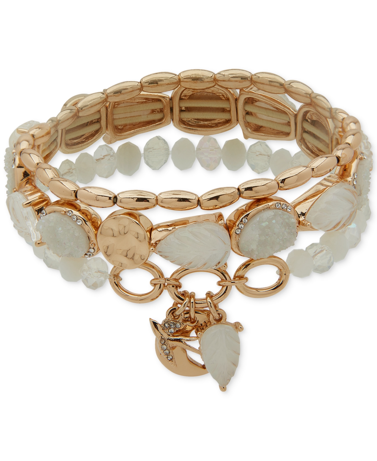 Gold-Tone 3-Pc. Set Mixed Stone & Bird Stretch Bracelets - Silver