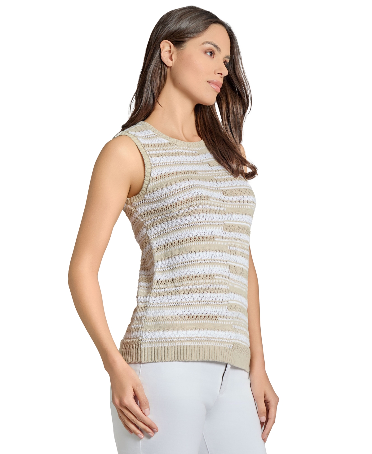 Jones New York Bicolor Texture Stitch Sleeveless Sweater In Brown