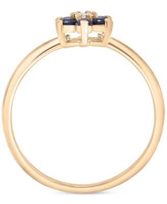 Blue Sapphire (1/4 ct. t.w.) & White Sapphire (1/20 ct. t.w.) Flower Ring in 14K Gold over Sterling Silver