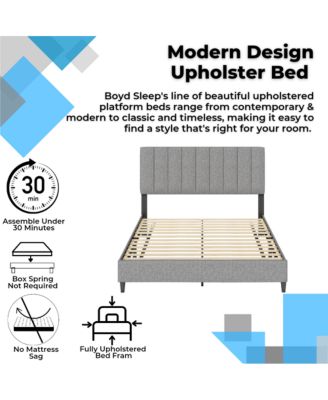 Leah Linen Upholstered Platform Bed Frame with Adjustable Headboard - 13 slat support