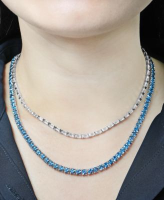 London Blue Topaz (32-5/8 ct. t.w.) & White Topaz (9-7/8 ct. t.w.) 16" Layered Tennis Necklace in Sterling Silver