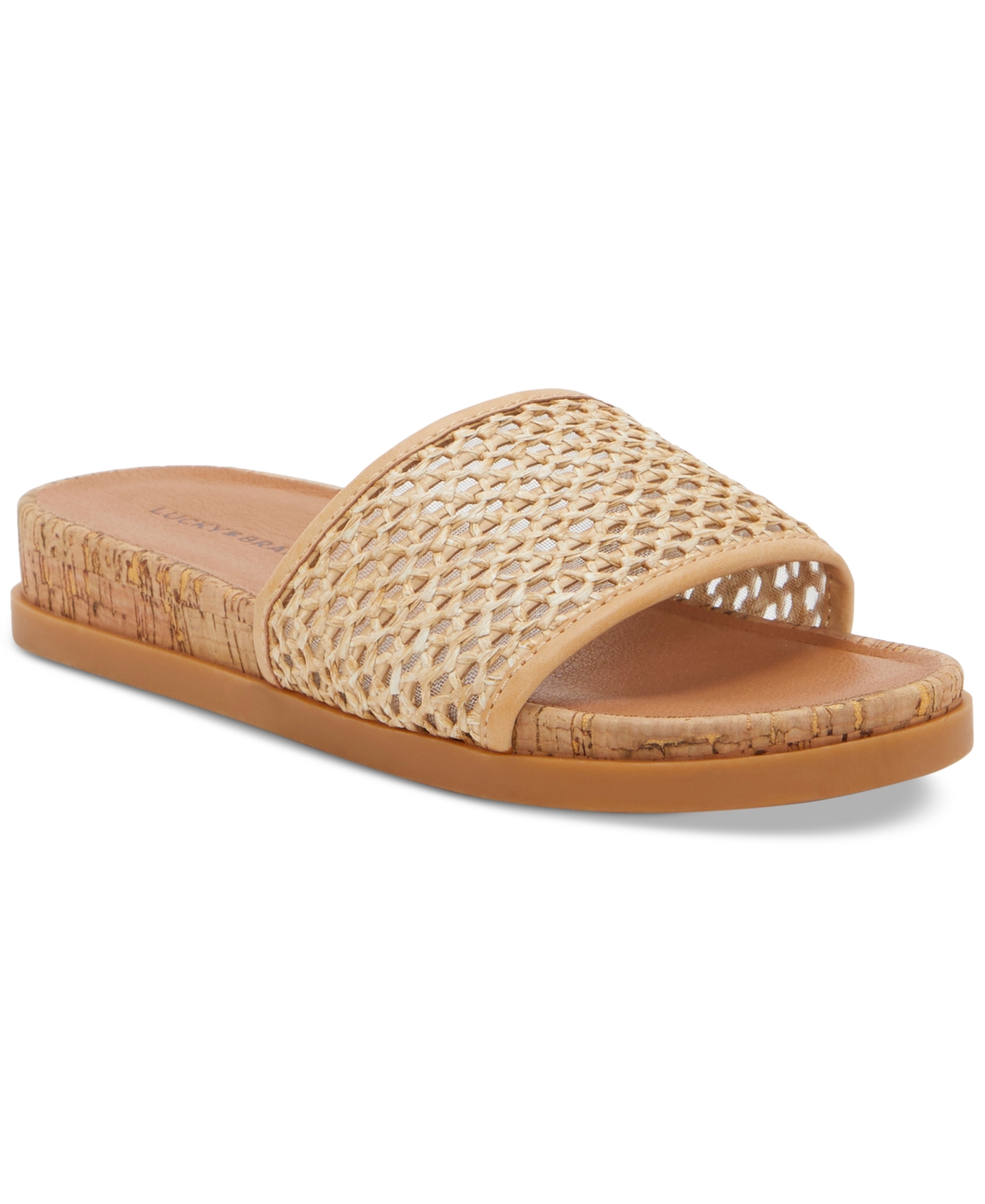 Shop Lucky Brand Women's Dylina Cork Platform Slide Sandals In Natural Raffia