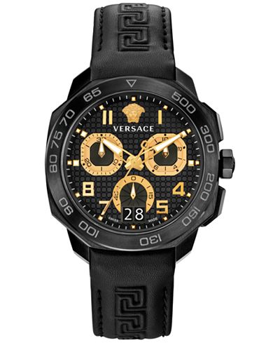 Versace Men's Swiss Black Leather Strap Watch 44mm VQC020015