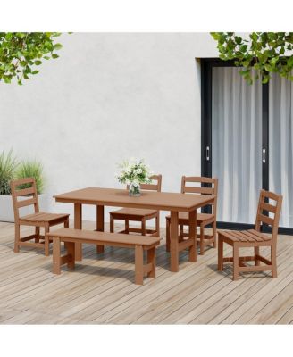 6-Piece Outdoor HDPE Rectangular Patio Dining Table Set with Bench