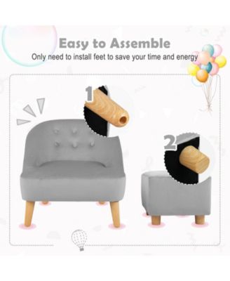 Soft Velvet Upholstered Kids Sofa Chair with Ottoman