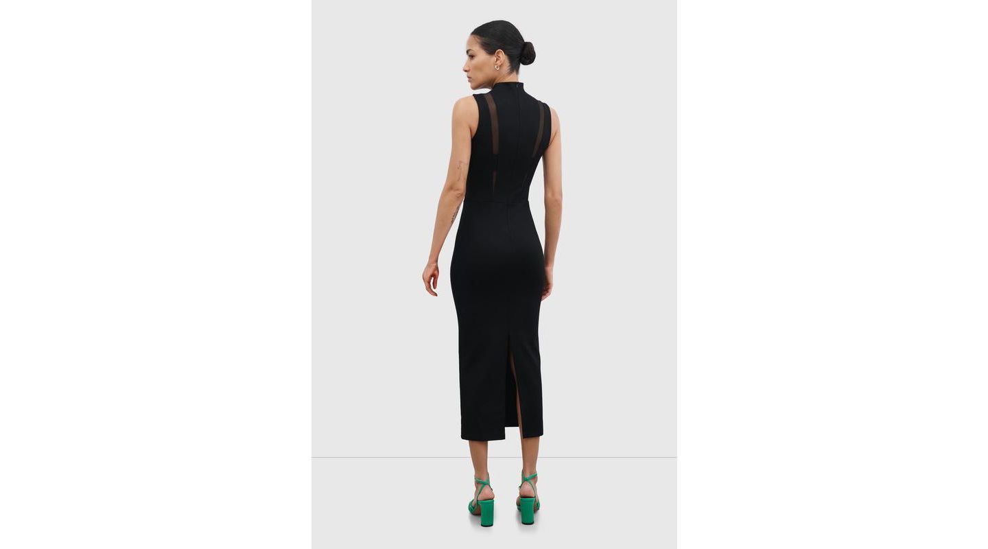 Женское платье Marcella Amelia Mesh-Cutout High-Neck Back-Slit Fitted Evening Midi, цвет: Чёрный — фото 2