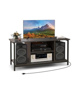 3-Tier TV Stand with Power Outlet USB and Adjustable Shelf