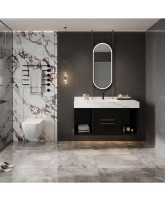 Modern 39.4" Floating Bathroom Vanity with Ceramic Sink and Storage