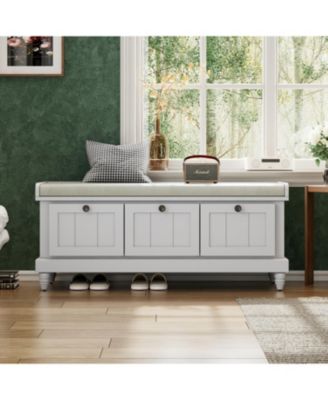 Classic Storage Bench with Cushioned Seat and Three Drawers for Entryway and Living Room