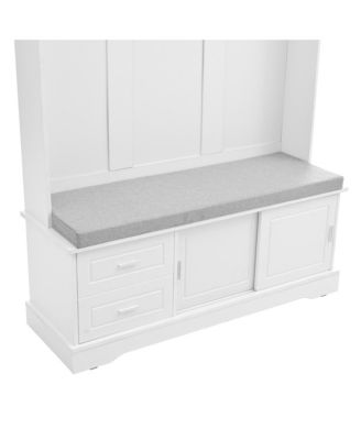 Streamdale Space-Saving Hall Tree Sliding Doors, Silvery Hooks, Mudroom Bench, Shoe Storage, Cushion