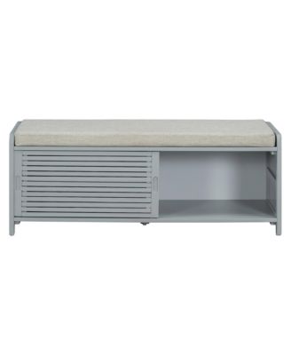 Streamdale Distressed Shutter Storage Bench with Acacia Veneer for Retro Charm for Living Room, Entryway (Grey)