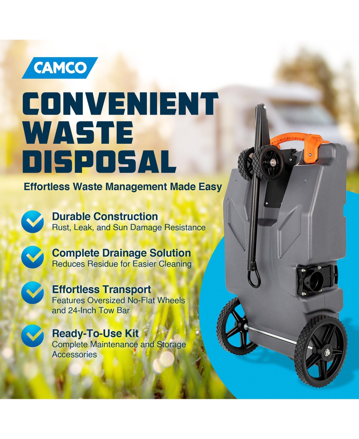 Camco 39007 Rhino Portable 36 Gallon Rv Waste Holding Tank w/ Hose & Accessories