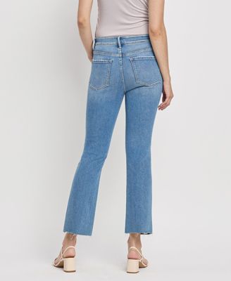 Women's High Rise Raw Hem Crop Flare Jeans