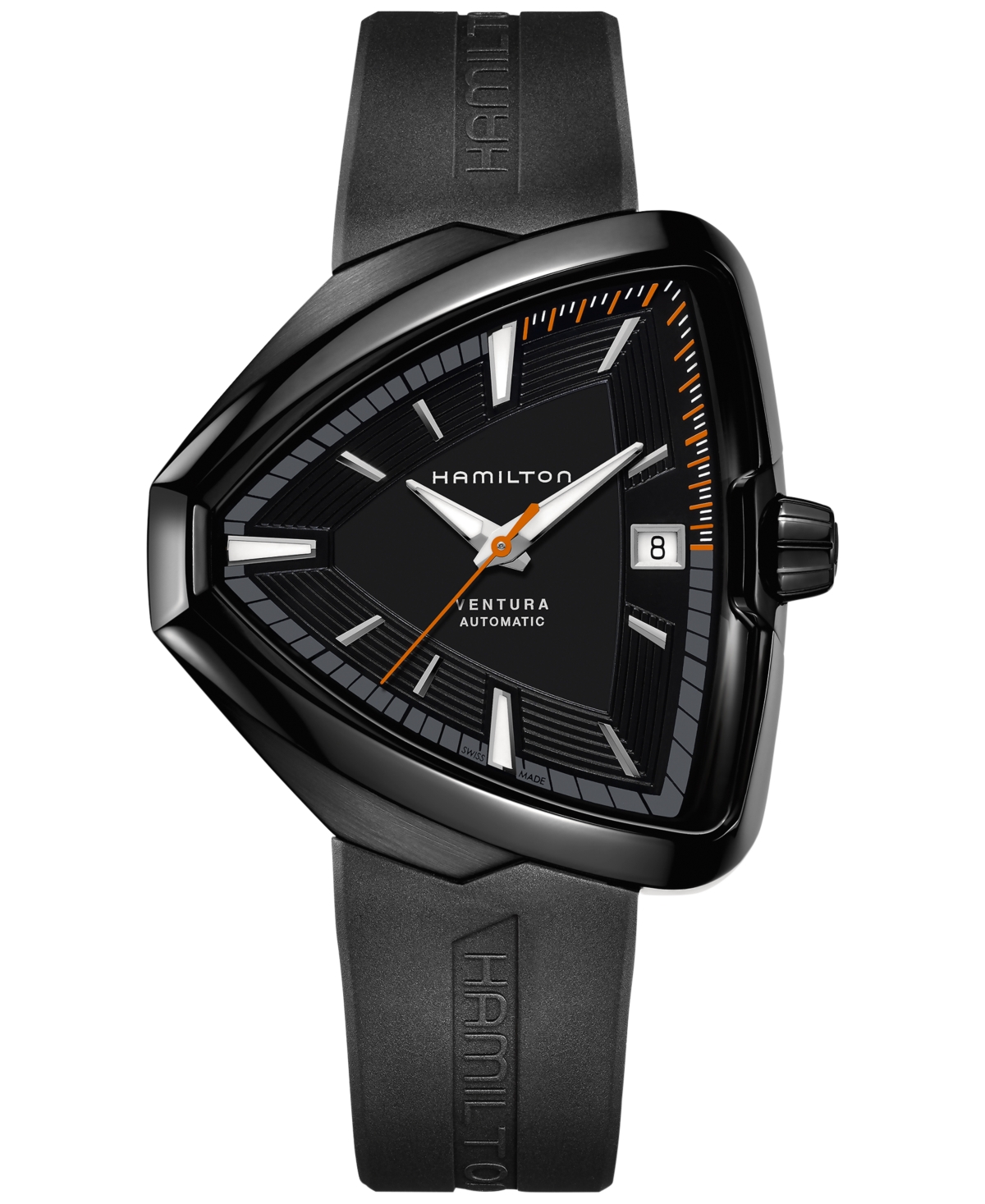 Unisex Swiss Automatic Ventura Elvis80 Black Rubber Strap Watch 43x45mm H24585331 - Black