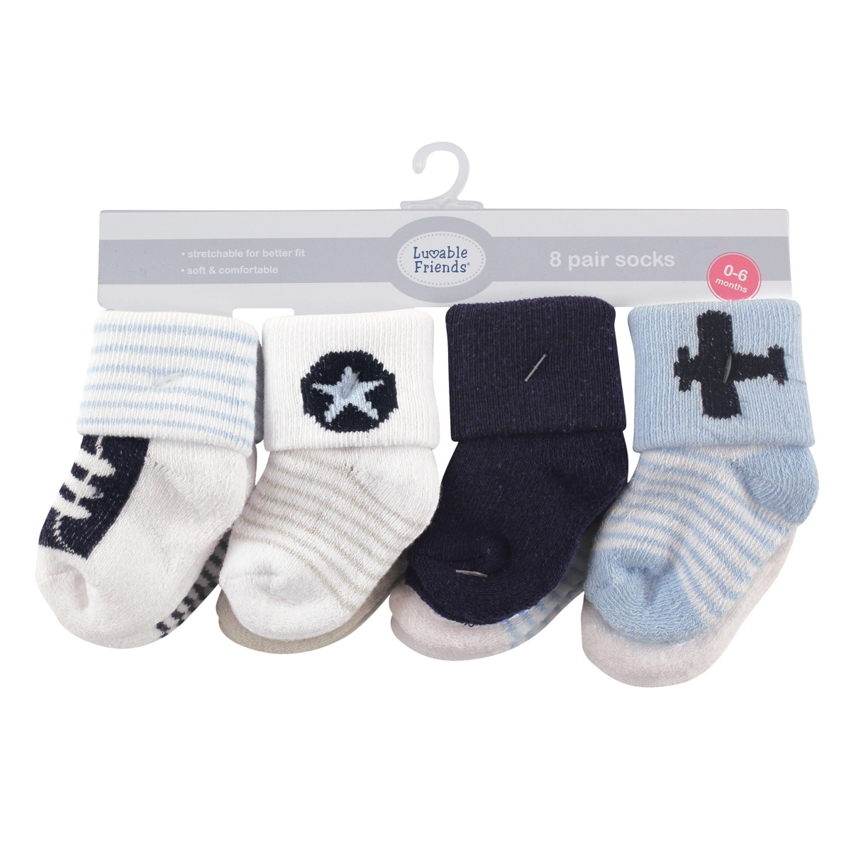 Luvable Friends Baby Boys Flexible Cotton Grow with Me Terry Socks
