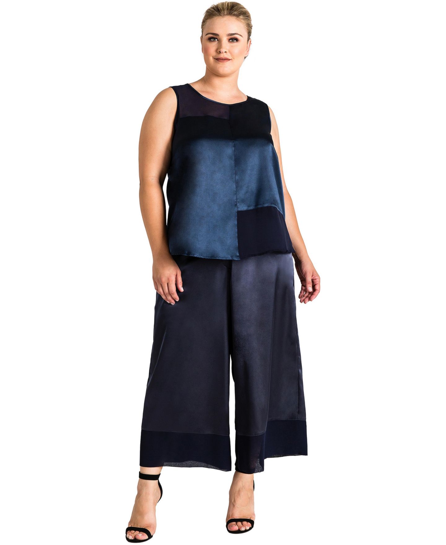 Женская рубашка Standards & Practices Plus Size Sateen and Chiffon Sleeveless, цвет: Тёмно-синий — фото 2