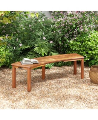 Outdoor Curved Acacia Wood Fire Pit Bench with Slatted Seat-1 Piece