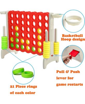 Giant 64 Inch 4-In-A-Row Hoop Connect Strategy Game and Basketball Indoor/Outdoor Family Fun Board for Toddlers, Kids, Adults, Gray and Red