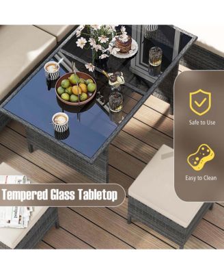 Set of 7 Dining Furniture Set PE Rattan Sectional Sofa Set Patio