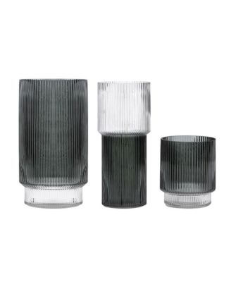 Zinc, Fluted  Glass Vase Set 3