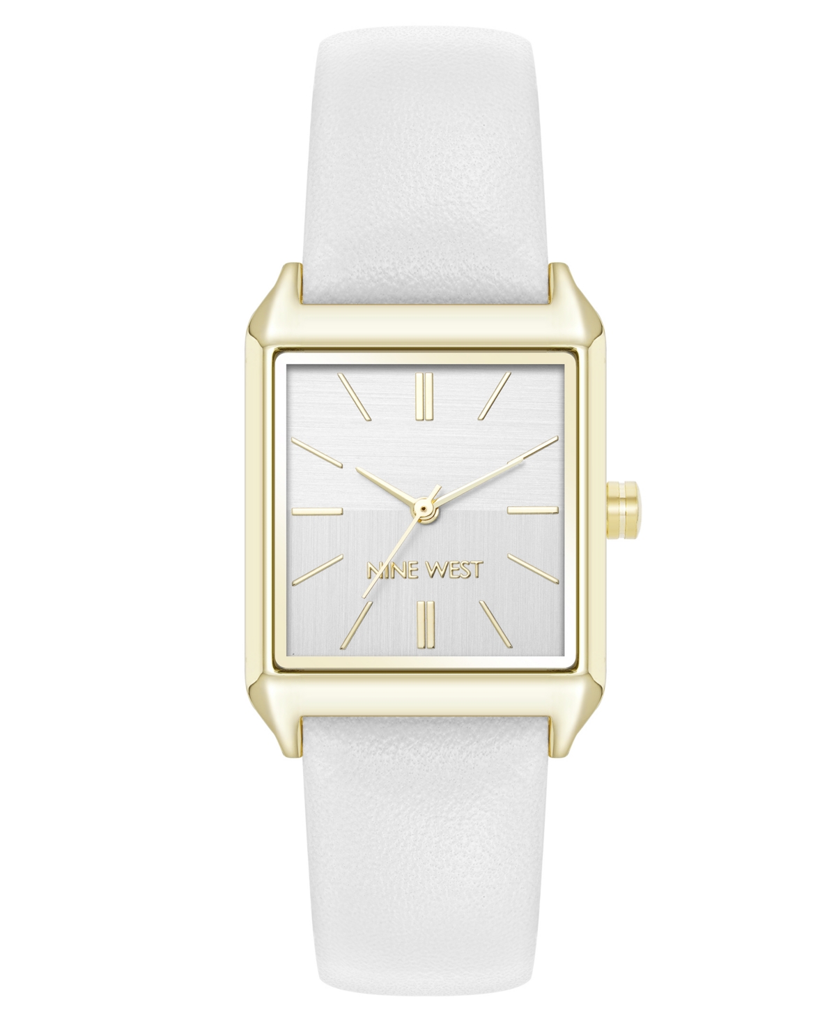 Women's Quartz Rectangular Gold-Tone and White Polyurethane Leather Band Watch, 29mm - White, Gold-Tone