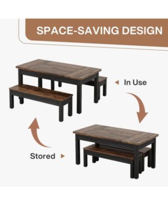 55-Inch 3-Piece Dining Table Set with 2 Benches, Rectangular Wood Table for Kitchen or Dining Room, Seats 4–6