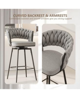   Set of 2  Upholstered, Metal Frame   26.3", 360° Swivel   Counter Height Stools
