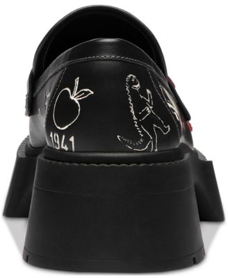 Leah Platform Sketch Embroidered Leather Loafers