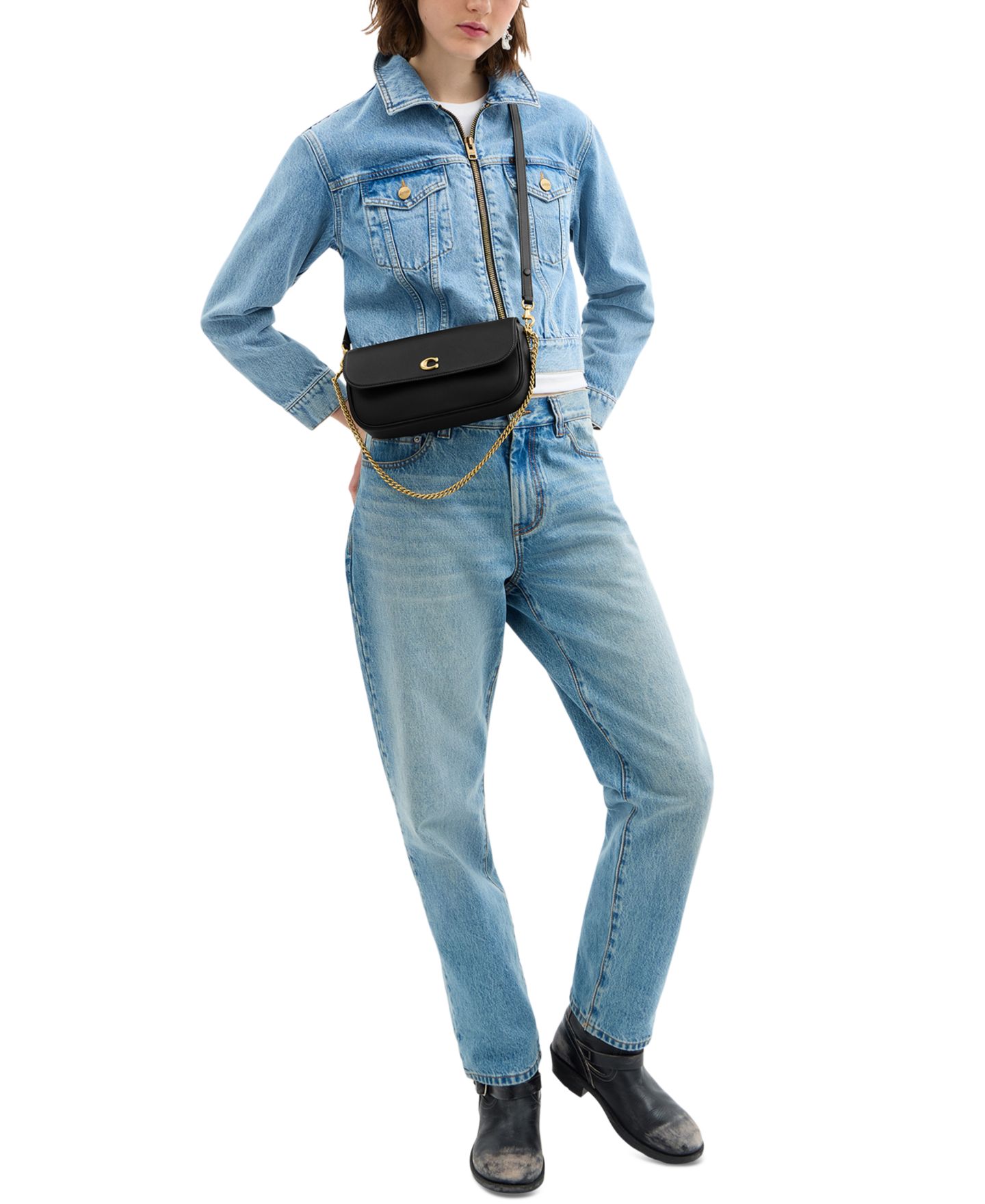 Женская сумка COACH Brook Small Leather Flap Slim Shoulder, цвет: Латунный / Чёрный — фото 3