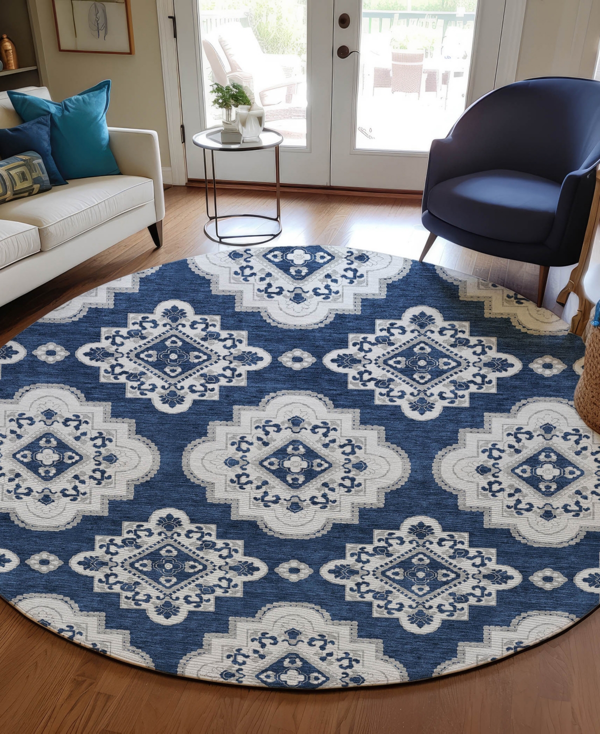 Addison Chantille Acn878 8'x8' Round Area Rug In Navy
