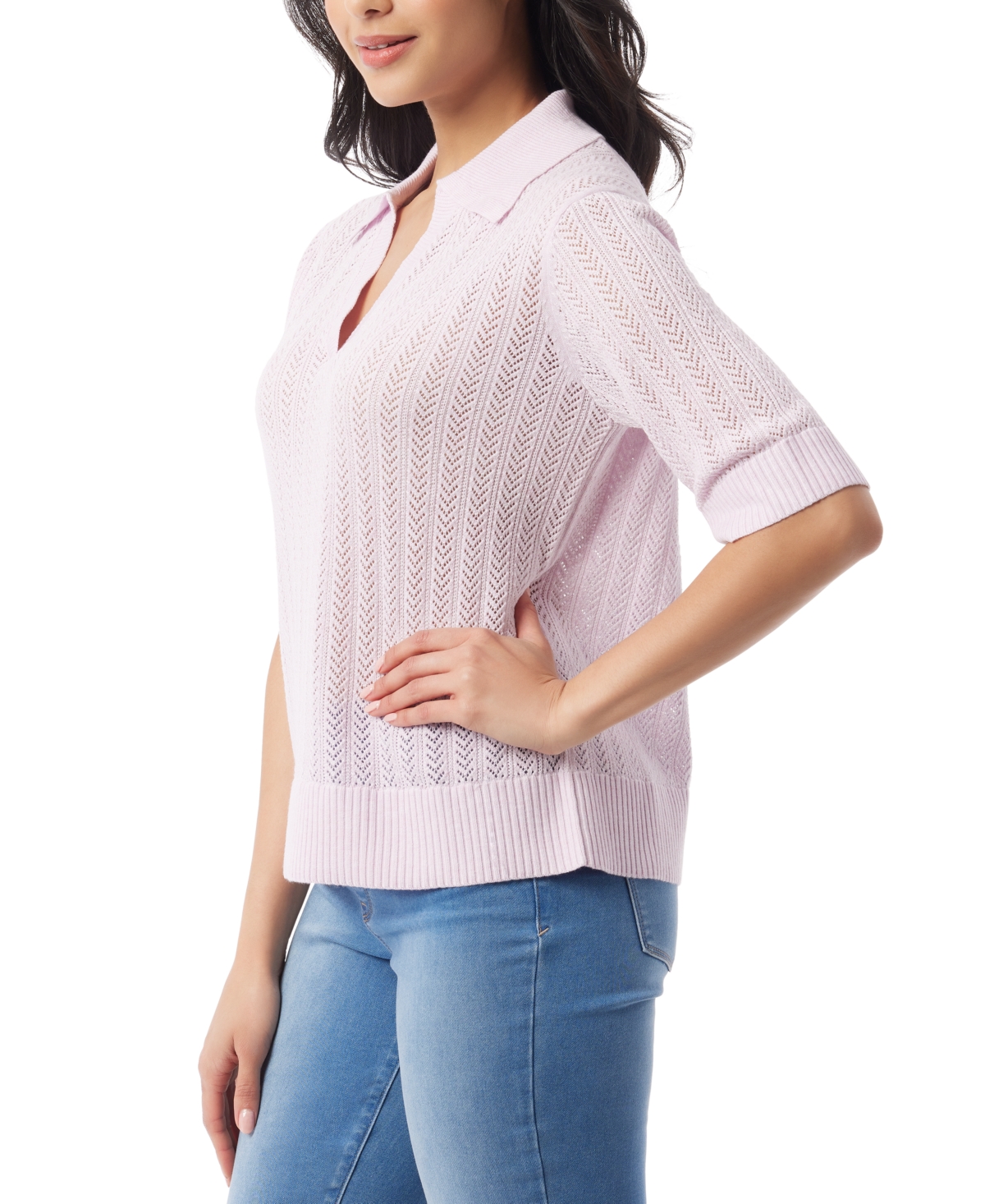 Gloria Vanderbilt Women's Peggy Pointelle-knit Polo Sweater In Soft Peony